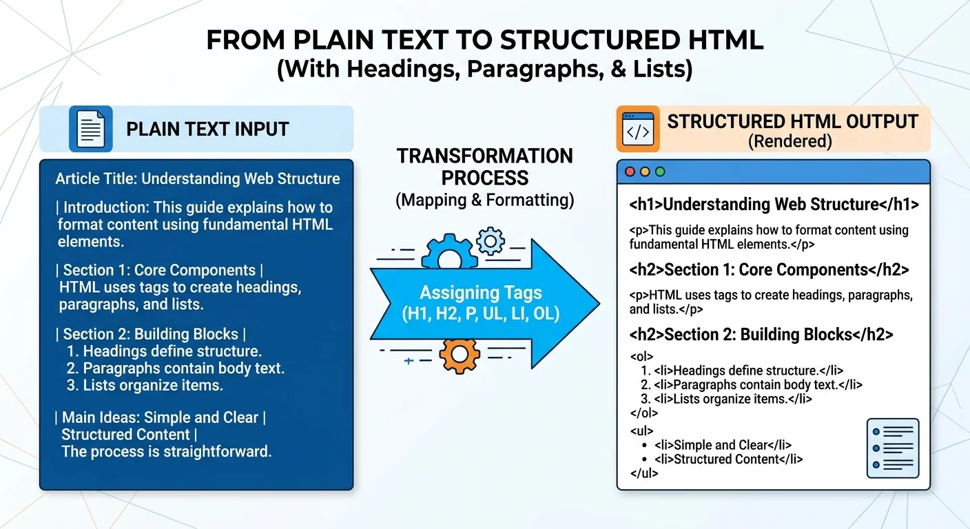 Plain text to HTML conversion process diagram
